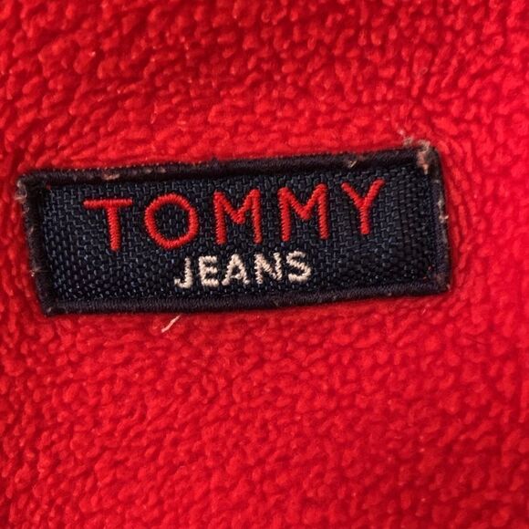 VTG Tommy Hilfiger Jeans Men’s 1/4 Zip Red Fleece Pullover Sweater Size XL - Picture 9 of 10